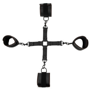 Bondage-Set mit Hand- und Fußfesseln sowie Fesselkreuz (Hogtie) von Vegan Fetish, Schwarz