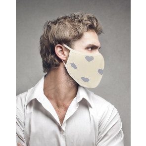 PASSION Reuseable Two Layer Cotton Face Mask, Grey Hearts on Yellow Background, One Size