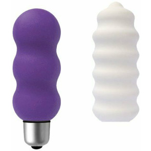 Joystick micro-set Gyro, Bullet Vibrator, Silikomed®, Ecstatic Purple & White, Insertable 7,6 cm (3 in), Ø 3 cm (1,2 in)