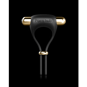 Pornhub Toys Tighten Up Ring Cockring with Vibration Bullet, Silicone, Black/Gold, Stretchable/One Size