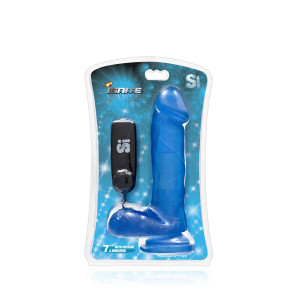 SI IGNITE Vibrating Cock with Balls and Suction, Vinyl, Blue, 18 cm (7 in), Ø 4,8 cm (1,9 in)
