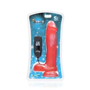 SI IGNITE Vibrating Cock with Balls and Suction, Vinyl, Red, 20 cm (8 in), Ø 4,8 cm (1,9 in)