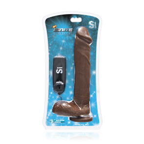 SI IGNITE Vibrating Cock with Balls and Suction, Vinyl, Brown, 23 cm (9 in), Ø 4,8 cm (1,9 in)
