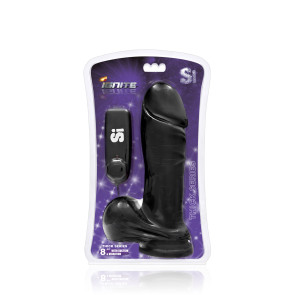 SI IGNITE Vibrating Thick Cock with Balls and Suction, Vinyl, Black, 20 cm (8 in), Ø 6,0 cm (2,4 in)
