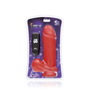 SI IGNITE Vibrating Thick Cock with Balls and Suction, 20 cm (8 in), Red