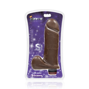 SI IGNITE Thick Cock with Balls and Vibration, Vinyl, Brown, 23 cm (9 in), Ø 6,3 cm (2,5 in)