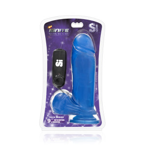 SI IGNITE Vibrating Thick Cock with Balls and Suction, Vinyl, Blue, 23 cm (9 in), Ø 6,3 cm (2,5 in)