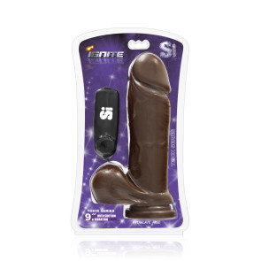 SI IGNITE Vibrating Thick Cock with Balls and Suction, Vinyl, Brown, 23 cm (9 in), Ø 6,3 cm (2,5 in)