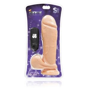SI IGNITE Vibrating Thick Cock with Balls and Suction, 25 cm (10 in), Flesh