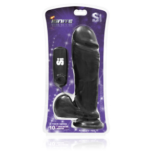 SI IGNITE Vibrating Thick Cock with Balls and Suction, 25 cm (10 in), Black