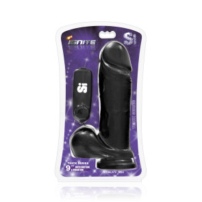 SI IGNITE Vibrating Thick Cock with Balls and Suction, Vinyl, Black, 23 cm (9 in), Ø 6,3 cm (2,5 in)