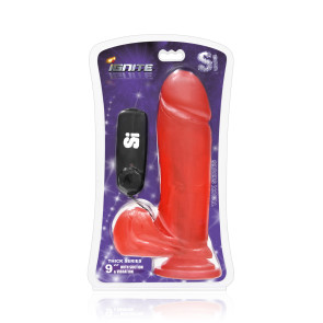 SI IGNITE Vibrating Thick Cock with Balls and Suction, Vinyl, Red, 23 cm (9 in), Ø 6,3 cm (2,5 in)